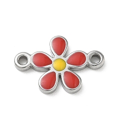 Красный 304 эмалированные подвески из нержавеющей стали, цветок ссылки, цвет нержавеющей стали, красные, 13.5x20.5x2.5 мм, отверстие : 1.8 мм