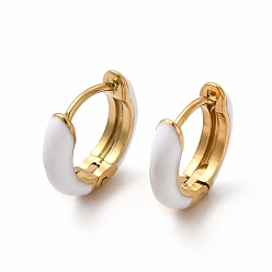 White Enamel Hoop Earrings, Real 18K Gold Plated 316 Surgical Stainless Steel Jewelry for Women, White, 13x14x3mm, Pin: 1mm