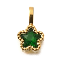Темно-Зеленый 304 из нержавеющей стали горный хрусталь подвески, ионное покрытие (ip), звезды прелести, темно-зеленый, 14.5x8.5x3.5 мм, отверстие : 4.5x2.5 мм