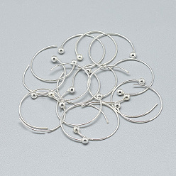 Silver 925 Sterling Silver Earring Hooks, with 925 Stamp, Silver, 20x20mm, 20 Gauge, Pin: 0.8mm