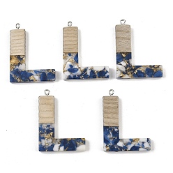 Letter L Кулоны из непрозрачной смолы и дерева, буквы, с платиновой петлей, Письмо L, 37.5~45x11~53x6 мм, отверстие : 2 мм