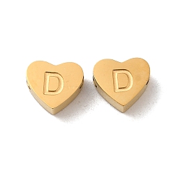 Letter D Ionenbeschichtung (IP) 304 Edelstahlperlen, golden, Herz mit Brief, Buchstaben d, 5.5x6.5x3 mm, Bohrung: 1.6 mm