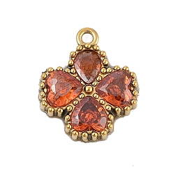 Бриллиантовый Оранжево-желтый 304 из нержавеющей стали горный хрусталь подвески, ионное покрытие (ip), реальный 18 k позолоченный, клевер, Padparadscha, 13.5x11.5x3 мм, отверстие : 1.2 мм