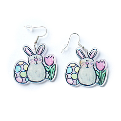 Rabbit Easter Theme Acrylic Dangle Earrings for Party, Rabbit Pattern, 31x33mm