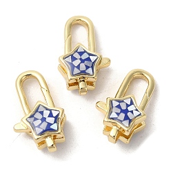Синий Карабин-лобстеры, латунные, с эмалью и ракушкой, долговечный, без свинца и без кадмия, реальный 18 k позолоченный, звезда, синие, 17x10x6.5 мм, отверстие : 1.6 мм