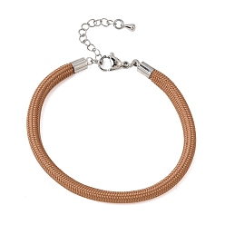 Camel Braided Round Polyester Cord Bracelet Makings, with Brass Findings and 202 Stainless Steel Lobster Claw Clasps, Stainless Steel Color, Camel, 7.28 inch(18.5cm)