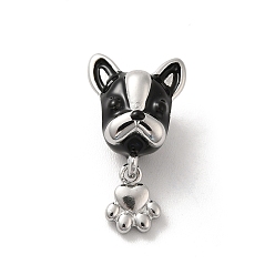 Stainless Steel Color 304 Stainless Steel Enamel European Beads, Large Hole Beads, Dog Head with Dog Paw, Stainless Steel Color, 19x10x9mm, Hole: 5mm