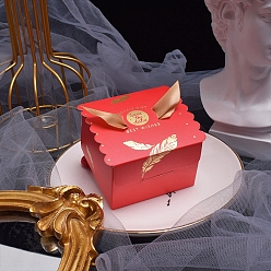 Red Folding Cardboard Candy Boxes, Wedding Gift Wrapping Box, with Ribbon, Rectangle, Red, 6.5x4.5cm