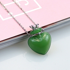 Green Lampwork Heart Perfume Bottle Necklaces, Pendant Necklace with Stainless Steel Chains, Green, 23.62 inch(60cm)