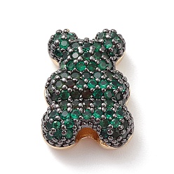 Green Brass Micro Pave Cubic Zirconia Beads, Real 18K Gold Plated, Bear, Green, 16x12x6mm, Hole: 2.5mm