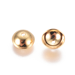 Golden 304 Stainless Steel Bead Caps, Apetalous, Half Round, Golden, 6x2mm, Hole: 0.8mm