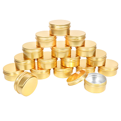 Golden Round Aluminium Tin Cans, Aluminium Jar, Storage Containers for Cosmetic, Candles, Candies, with Screw Top Lid, Golden, 7.05x2.45cm, 20pcs/box