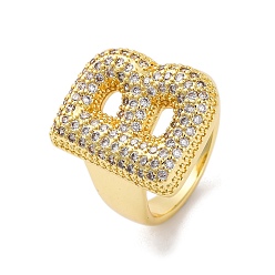 Letter B Кольца-манжеты для пальцев с покрытием из латуни с микропаве из прозрачного кубического циркония для женщин, долговечный, реальный 18 k позолоченный, Письмо ~ Z, В письме, 18.5x12.5 мм, внутренний диаметр: 17.5 мм