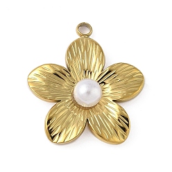 Golden Plastic Imitation Pearl Pendants, Flower, with 304 Stainless Steel, Golden, 22.5x20.5x6.5mm, Hole: 2mm