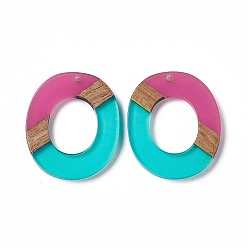 Turquoise Transparent Resin & Walnut Wood Pendants, Donut Charms, Turquoise, 38x32.5x3.5mm, Hole: 2mm
