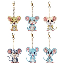 Mixed Color Mouse Diamond Painting Pendant Decoration Kits, Including Acrylic Board, Pendant Decoration Clasp, Bead Chain, Rhinestones Bag, Diamond Sticky Pen, Tray Plate and Glue Clay, Mixed Color, 70x65mm