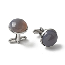 Серый агат 304 пуговицы на манжетах из нержавеющей стали., с натуральным агатом гери, для аксессуаров одежды, полукруглый, 30~31x17.5 мм