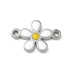 Белый 304 эмалированные подвески из нержавеющей стали, цветок ссылки, цвет нержавеющей стали, белые, 13.5x20.5x2.5 мм, отверстие : 1.8 мм