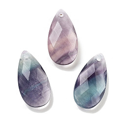 Fluorite Natural Fluorite Pendants, Faceted Teardrop Charms, 24x12.5x6mm, Hole: 1.2mm