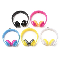 Mixed Color Opaque Resin Pendants, Headphones Charm with Platinum Iron Loops, Mixed Color, 41.5x36x13.5mm, Hole: 2mm