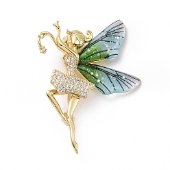 Light Blue Resin Fairy Lapel Pin with Clear Cubic Zirconia, Real 18K Gold Plated Brass Badge with Loop for Jewelry Pendant, Cadmium Free & Lead Free, Light Blue, 38x53x6.5mm