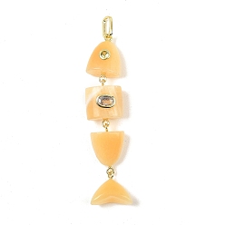 Old Yellow Jade Крупные подвески из натурального старого желтого нефрита, с фурнитурой из латуни и кубического циркония., рыбы прелести, золотые, 66~68x14x10~11 мм, отверстие : 7x4 мм