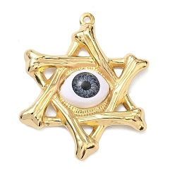 Светлый Стально-синий 304 подвески из нержавеющей стали, смолы и стекла, Звезда Давида с узором от сглаза, вакуумное покрытие pvd, реальный 18 k позолоченный, светло-стальной синий, 45x36x7.5 мм, отверстие : 2 мм