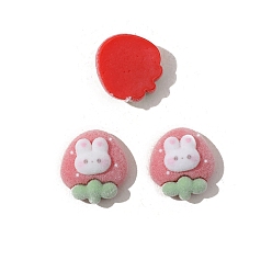 Red Flocking Resin Cabochons, Strawberry & Rabbit, Red, 21x23mm