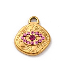 Роза 304 из нержавеющей стали горный хрусталь подвески, ионное покрытие (ip), реальный 14 k позолоченный, Злые чары глаз, роза, 15x12.5x2.5 мм, отверстие : 2.4x1.6 мм