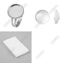 Нержавеющая Сталь Цвет Наборы для самостоятельного изготовления колец-манжет, включая 304 компоненты кольца манжеты из нержавеющей стали, Прозрачные стеклянные кабошоны, цвет нержавеющей стали, внутренний диаметр: 17 мм