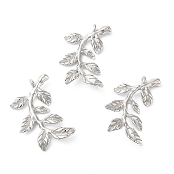 Stainless Steel Color 304 Stainless Steel Pendants, Leafy Branch Charms, Stainless Steel Color, 32.5x18.5x3.5mm, Hole: 1.8mm