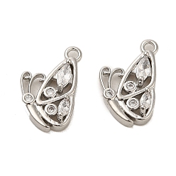 Платина Латунные микро проложить кубического циркония подвески, бабочки прелести, платина, 10x13.5x3 мм, отверстие : 1.2 мм