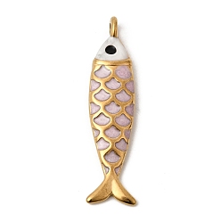 Pink 304 нержавеющей стальной эмали подвески, рыбы прелести, ионное покрытие (ip), золотые, розовые, 48.5x11.5x5.5 мм, отверстие : 3 мм