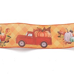 Sandy Brown 10M Thanksgiving Day Theme Wired Linen Ribbon, Pumpkin & Truck Pattern, Sandy Brown, 2-1/2 inch(63mm), about 10.94 Yards(10m)/Roll
