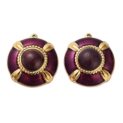 Средний Фиолетово-красный 304 подвески из нержавеющей стали, полукруглый, с эмалью, реальный 18 k позолоченный, ионное покрытие (ip), средне фиолетовый красный, 33.5x31x9 мм, отверстие : 1.6 мм