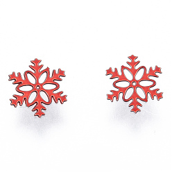 Dark Red Snowflake Spray Painted 430 Stainless Steel Cabochons, Nail Art Decorations Accessories, Dark Red, 5x5x0.3mm
