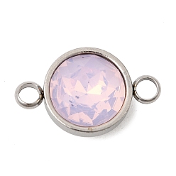 Pink 304 Нержавеющая сталь с ограненными звеньями из стекла с камнем рождения, плоскими круглыми подвесками-коннекторами, цвет нержавеющей стали, розовые, 9 мм, отверстие : 19.5x12x7 мм