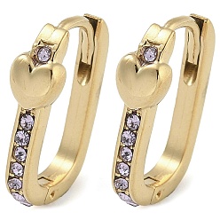 Фиолетовый Ионное покрытие (ip) 304 серьги-кольца из нержавеющей стали, со стразами для женщин, сердце, фиолетовые, 15x5 мм