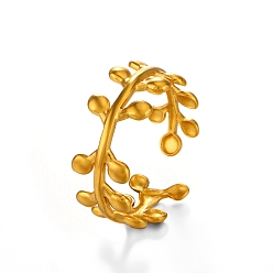 Золотой Открытые манжеты из нержавеющей стали для женщин, лист, золотые, 8 мм, размер США 8 (18.1 мм)