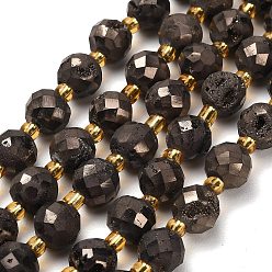Кокосово-Коричневый Гальванические природные друзы геод, граненые, круглые, с бисером, кокосового коричневый, 10 мм, отверстие : 1.5 мм, около 15 шт / нитка, 7.64'' (19.4 см)