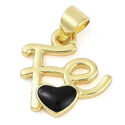 Черный Подвески из латуни с эмалью в стойку, долговечный, без кадмия и без свинца, реальный 18 k позолоченный, слово fe очарование, чёрные, 16x15.5x3 мм, отверстие : 4x3.5 мм