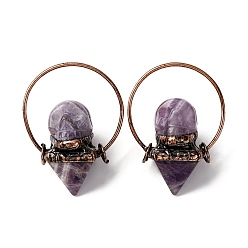 Аметист Подвески с натуральным аметистом и пирамидальным черепом, с кольца прыжок из латуни, Красная медь, 55~57x40~41x26~27 мм, отверстие : 6.5 мм
