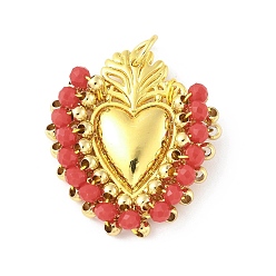 Красный Сплав стекла подвески, сердце, с петлей, долговечный, без кадмия и без свинца, стойки покрытие, реальный 18 k позолоченный, красные, 31x28x7.5 мм, отверстие : 5.6 мм