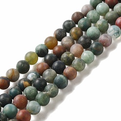 Indian Agate Natural Indian Agate Beads Strands, Frosted, Round, 6~6.5mm, Hole: 1mm, about 63pcs/strand, 15.5 inch
