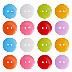 Mixed Color Acrylic Sewing Buttons, Plastic Shirt Buttons for Costume Design, 2-Hole, Dyed, Flat Round, Mixed Color, 17x2mm, Hole: 1mm, 8colors, 200pcs/box