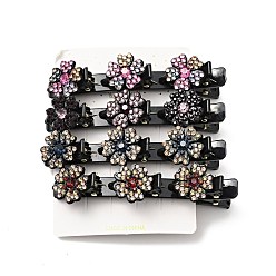 Mixed Color Fashion Double Layer Resin Rhinestone Alligator Hair Clips Sets, Flower Hair Accessories for Woman Girls, Mixed Color, 93x21x32mm, 4pcs/set