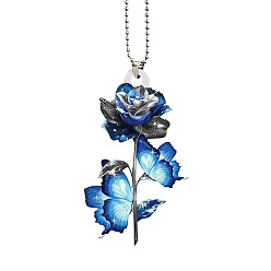 Flower Printed Acrylic Pendant Decorations, with Iron Ball Chain for Car Hanging Decorations, Flower, 100x95x5mm