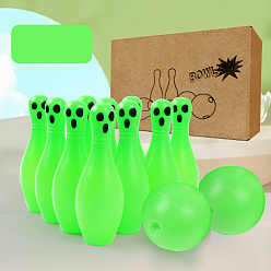 Green Luminous PE Plastic Bowling Ball Toy, Funny Toy, for Halloween, Glow in The Dark Bowling Pin & Ball, Green, Bowling Pins: 200x65mm, 10pcs, Bowling Ball: 95mm, 2pcs