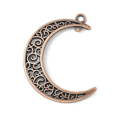 Red Copper Tibetan Style Alloy Hollow Moon  2-Loop Link Pendants, Cadmium Free & Nickel Free & Lead Free, Red Copper, 37x8x2mm, Hole: 1~3mm