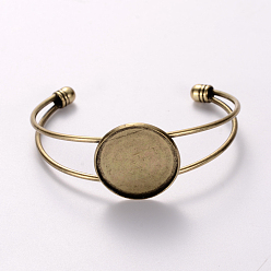 Antique Bronze Nickel Free Brass Cuff Bangle Making, Blank Bangle Base, with Flat Round Tray, Antique Bronze, 60mm, Tray: 25mm